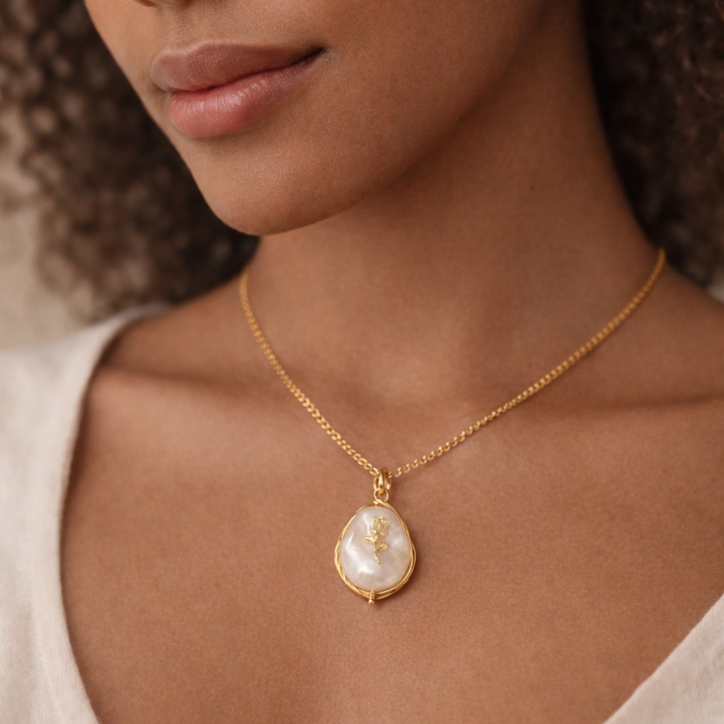 Baroque Freshwater Pearl Necklace with Rose Detail