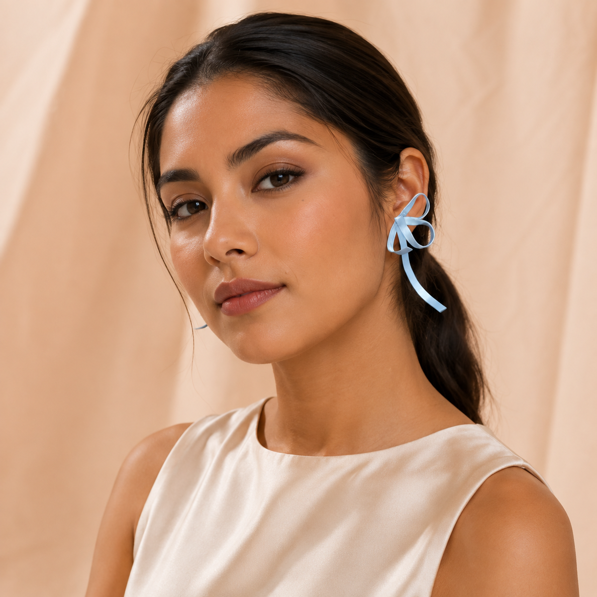 Convertible Blue Ribbon Earrings